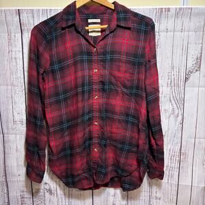 American Eagle Outfitters Boyfriend Fit Plaid Flannel Shirt Women S Red
